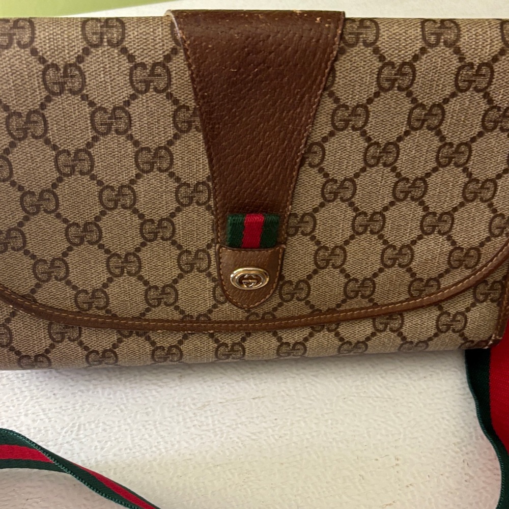 Gucci Tan and Brown Monogram Shoulder Bag